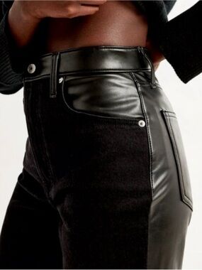 Abercrombie & Fitch Black Two-Tone Skinny Jeans with Faux Leather Panels